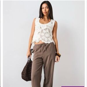 Mango White Floral Crochet Tank Top